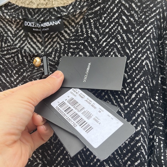 Dolce & Gabbana Current Season DG Logo Button Herringbone Print Wool Cardigan - Picture 8 of 13